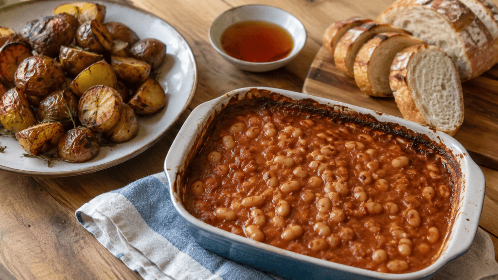 Ahorn Baked Beans mild und rund aus dem Ofen mit Kartoffeln