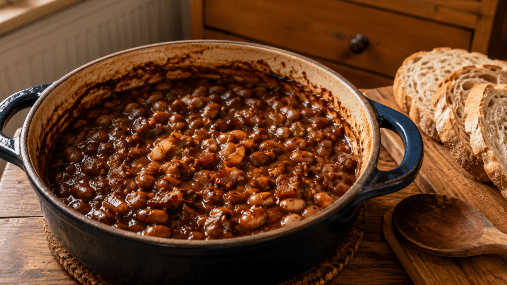 Baked Beans Rezept original Boston Style aus dem Ofen mit Brot