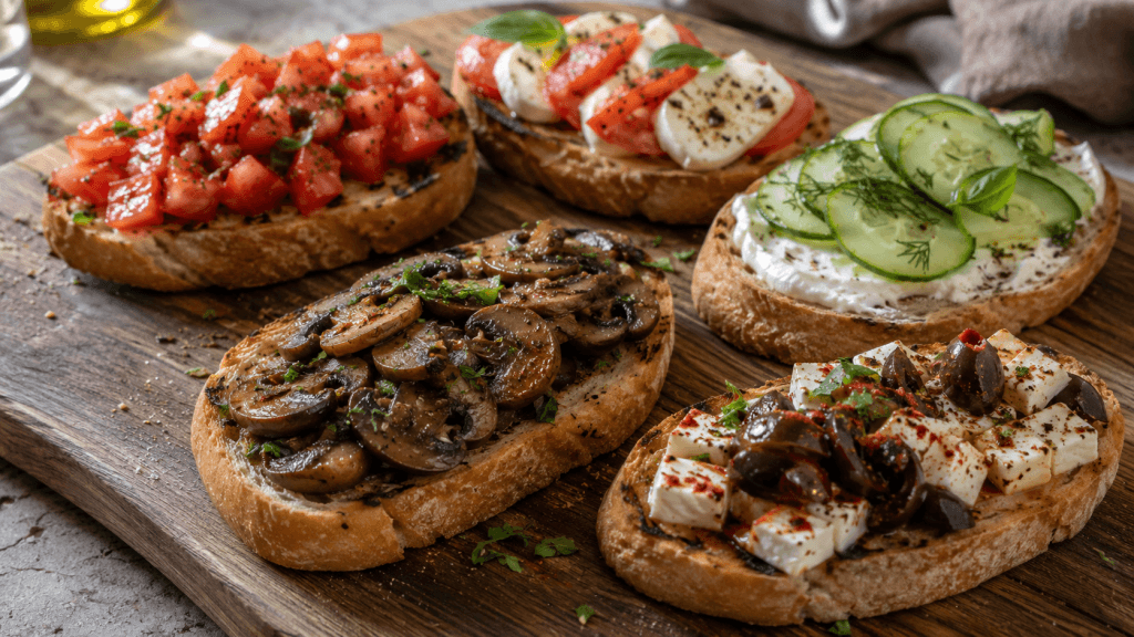 Bruschetta Edelschmaus Rezept mit fünf schnellen Varianten auf geröstetem Brot