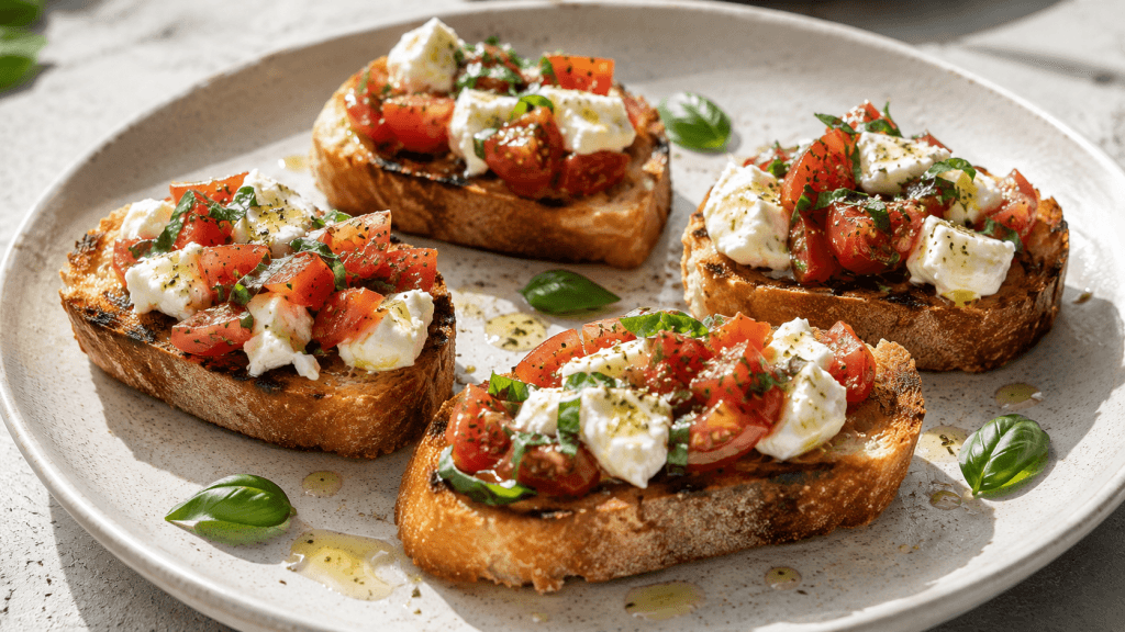 Edelschmaus Bruschetta Rezept mit Mozzarella und Tomate