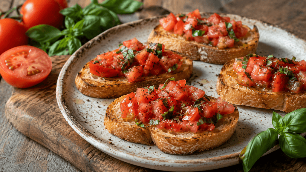 Edelschmaus Bruschetta Rezept mit Tomaten und Basilikum
