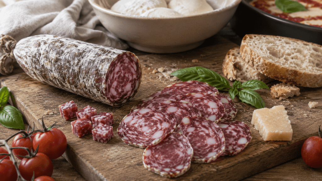 Hausgemachte italienische Salami für Pizza und Pasta verwenden