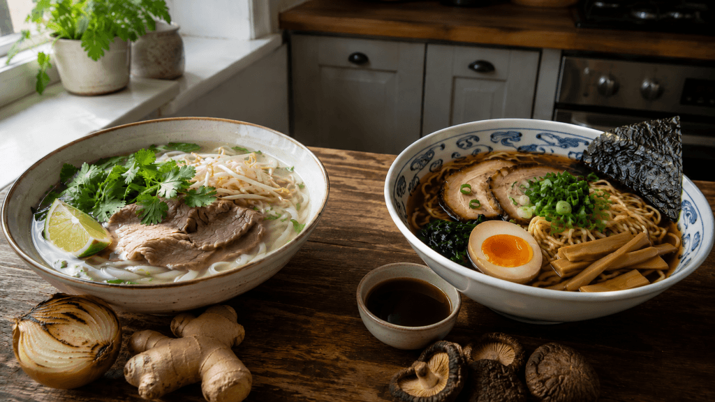 Pho Bo und Shoyu Ramen als klassischer Rezept Vergleich