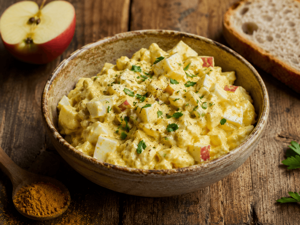 Eiersalat mit Skyr Rezept mit Curry, Apfel und frischen Kräutern