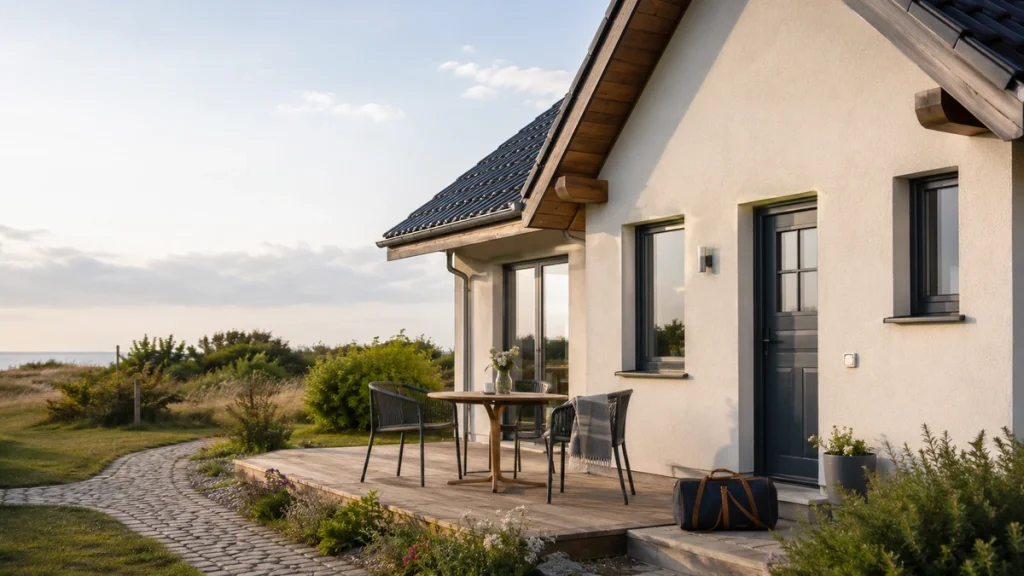 Ruhiges Ferienhaus mit Terrasse, Garten und Reisetasche