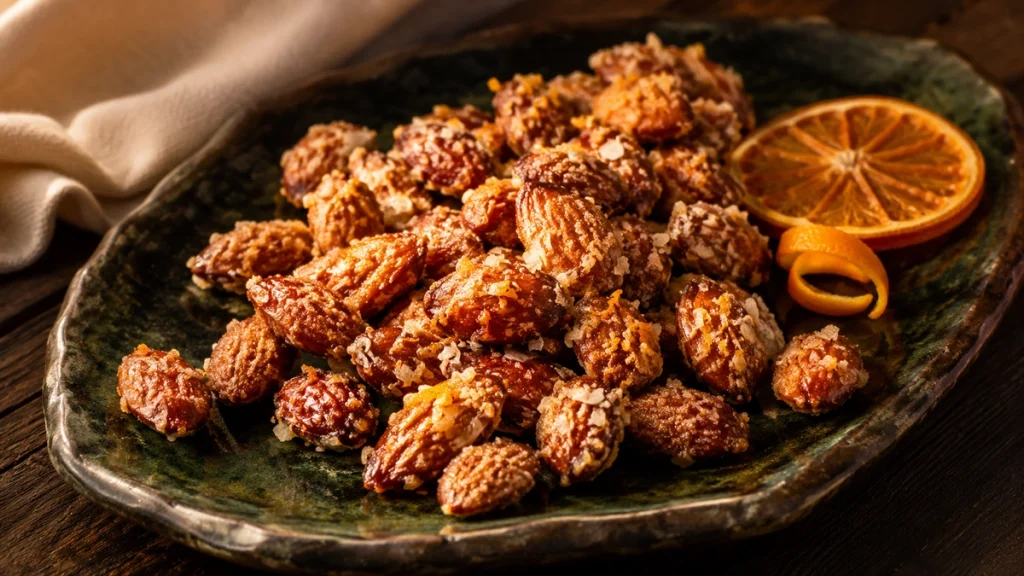 Festlich angerichtete Mandeln mit Kokos und Orange
