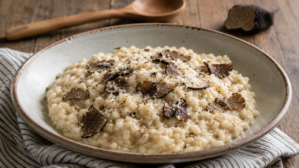 Cremiges Risotto mit frischem schwarzem Trüffel und Parmesan als schnelles Rezept