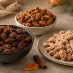 Gebrannte Mandeln mit Nutella, Zimt sowie Kokos und Orange in drei Varianten