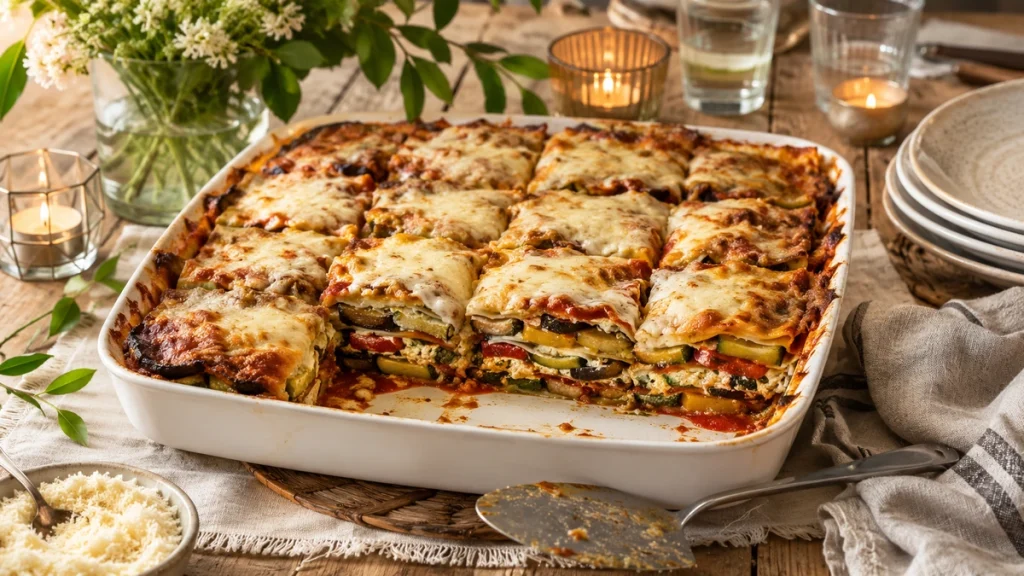 Gemüselasagne mit Ricotta als warmes Buffet zum Geburtstag für 10–20 Gäste