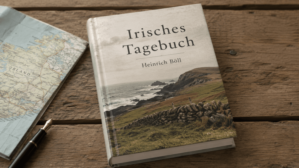 Irisches Tagebuch von Heinrich Böll mit irischer Küstenlandschaft und alter Karte