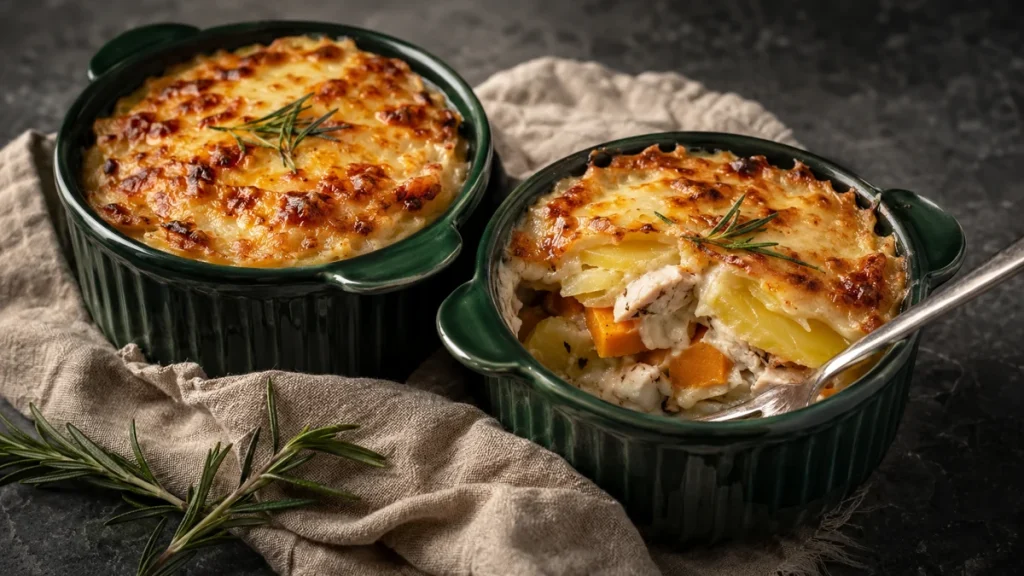 Kürbis-Hähnchen-Auflauf mit Kartoffeln in Portionsformen