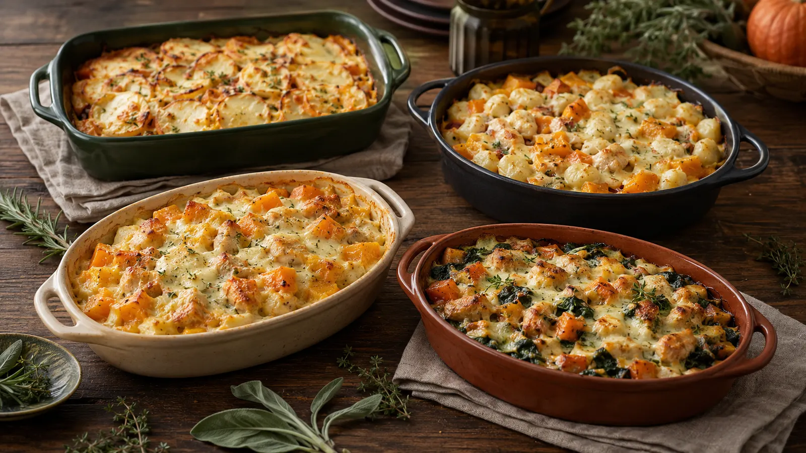 ürbis-Hähnchen-Auflauf als Grundrezept und drei Ofenvarianten