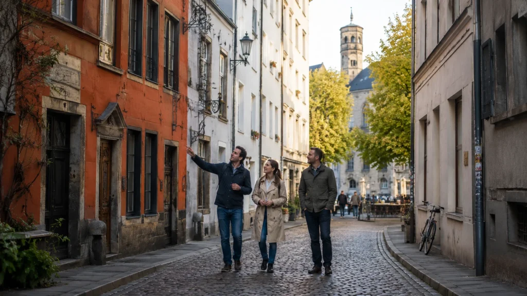 Drei Erwachsene bei einer lustigen Stadtführung Köln in der Altstadt