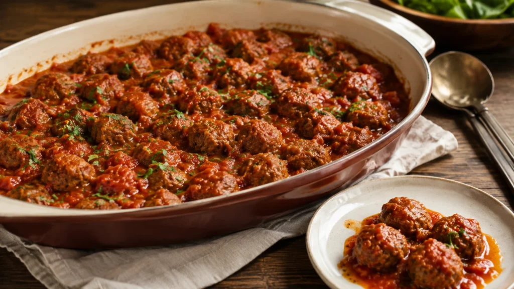 Große Portion Mini-Frikadellen in Tomatensoße für viele Gäste