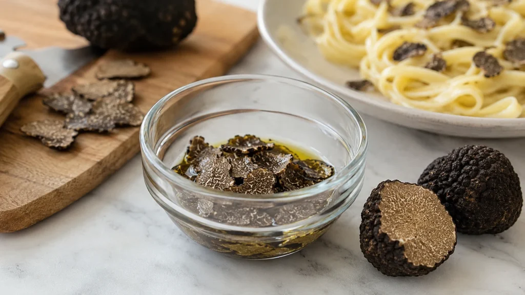 Trüffelöl mit schwarzem Trüffel für Pasta sofort verwenden