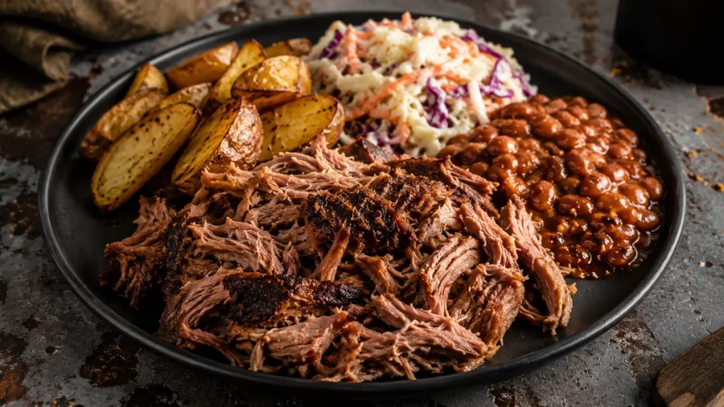 Ofen-Pulled-Pork mit knuspriger Kruste und klassischen Beilagen