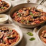 Pasta alla Norma nach Ottolenghi aus SIMPLE als mehrere Portionen mit Auberginen