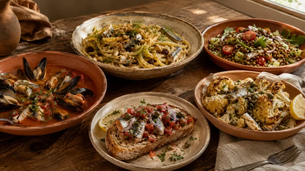 Sardinen-Rezepte mit Muschelsuppe, Pasta, Sauerteigbrot, Linsensalat und Blumenkohl