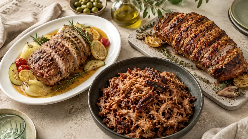 Schweinenacken im Ofen italienisch, als Pulled Pork und als Fächerbraten mit Speck