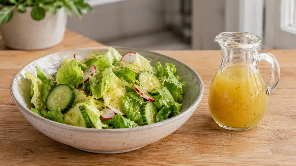 Sylter Salathimmel Dressing zu Blattsalat mit Gurke und Radieschen