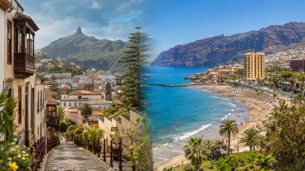 Teneriffa Norden oder Süden mit traditioneller Altstadt und sonnigem Ferienort an der Küste