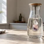 Edelsteine im Wasser – Glaseinsatz mit Bergkristall, Rosenquarz und Amethyst
