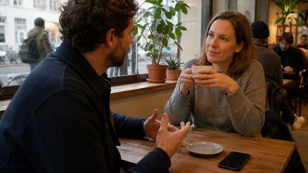 Neue Freunde über eine App finden und sich erstmals in einem öffentlichen Café treffen