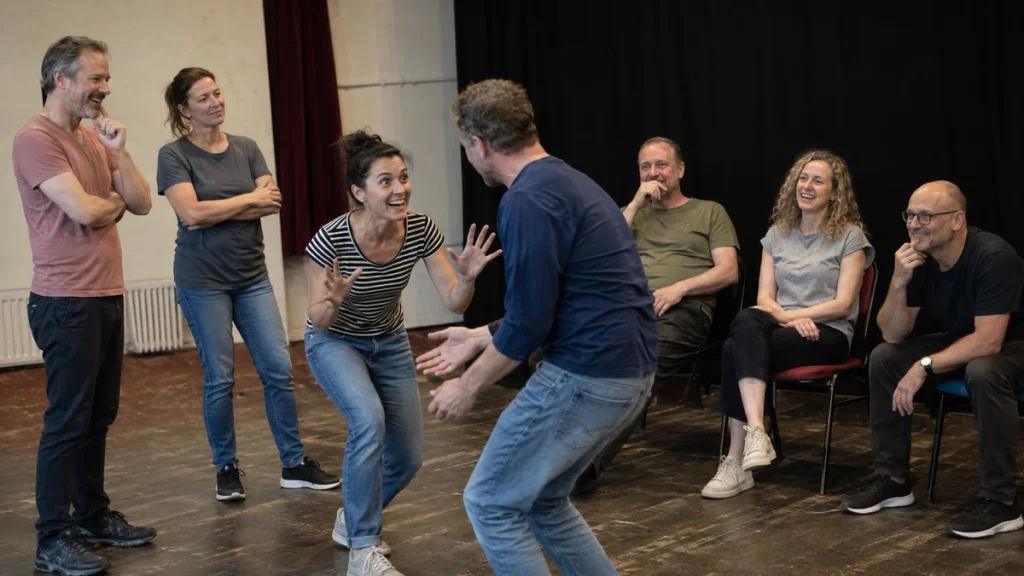 Neue Freunde finden über Hobbys: Erwachsene lernen sich bei einer Improtheater-Gruppe kennen.