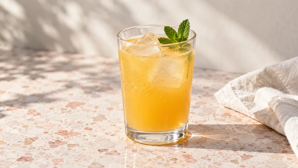 Alkoholfreie Poncha mit Orange, Zitrone, Honig und Mineralwasser