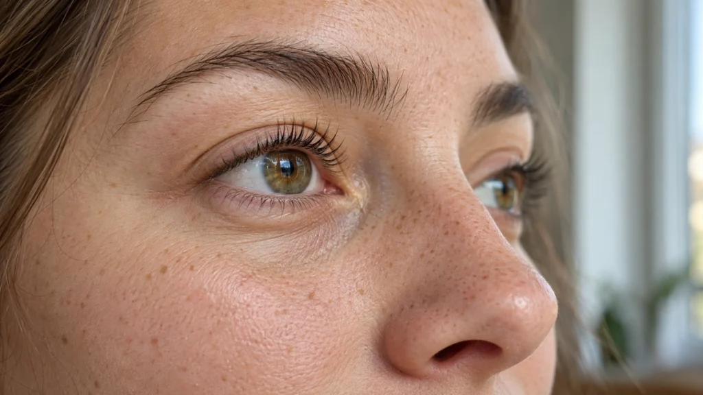 Wimpernlifting Ergebnis mit natürlich angehobenen Wimpern und grün-braunem Auge