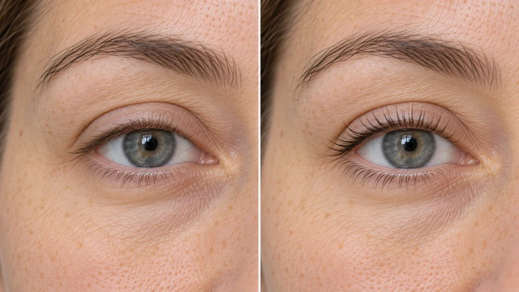 Wimpernlifting Vorher-Nachher: natürliches Lash Lifting bei hellen Wimpern