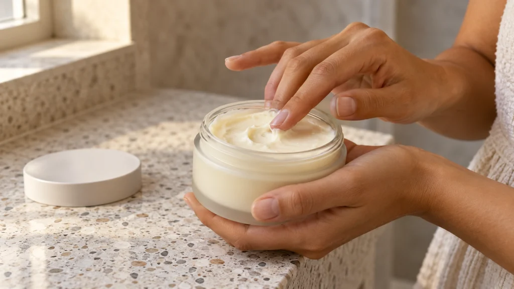 Body Butter bei der Anwendung in einem offenen Tiegel