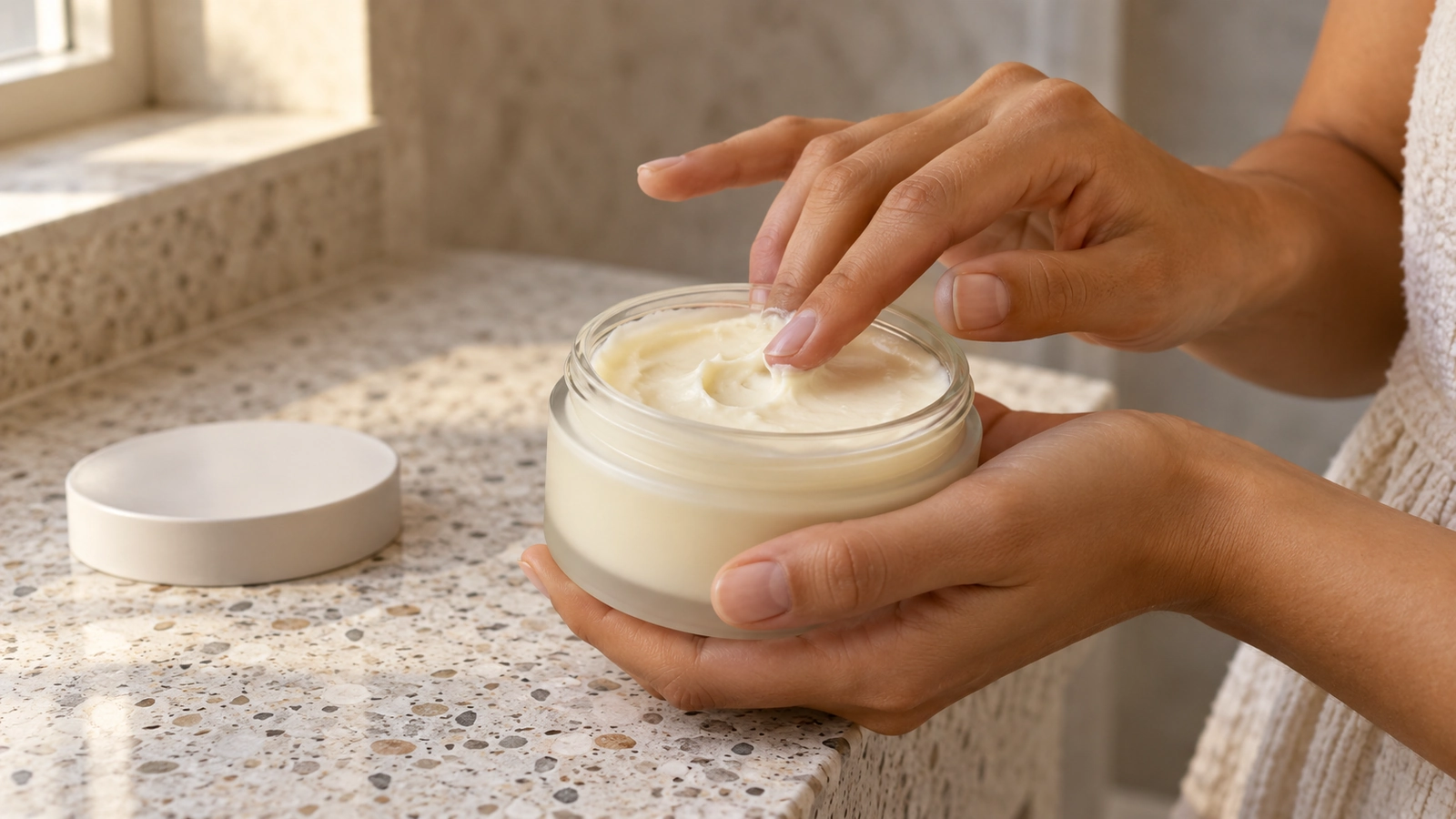 Body Butter bei der Anwendung in einem offenen Tiegel