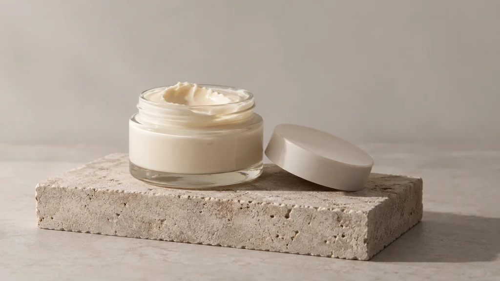 Geöffnete Body Butter mit sichtbarer cremiger Textur