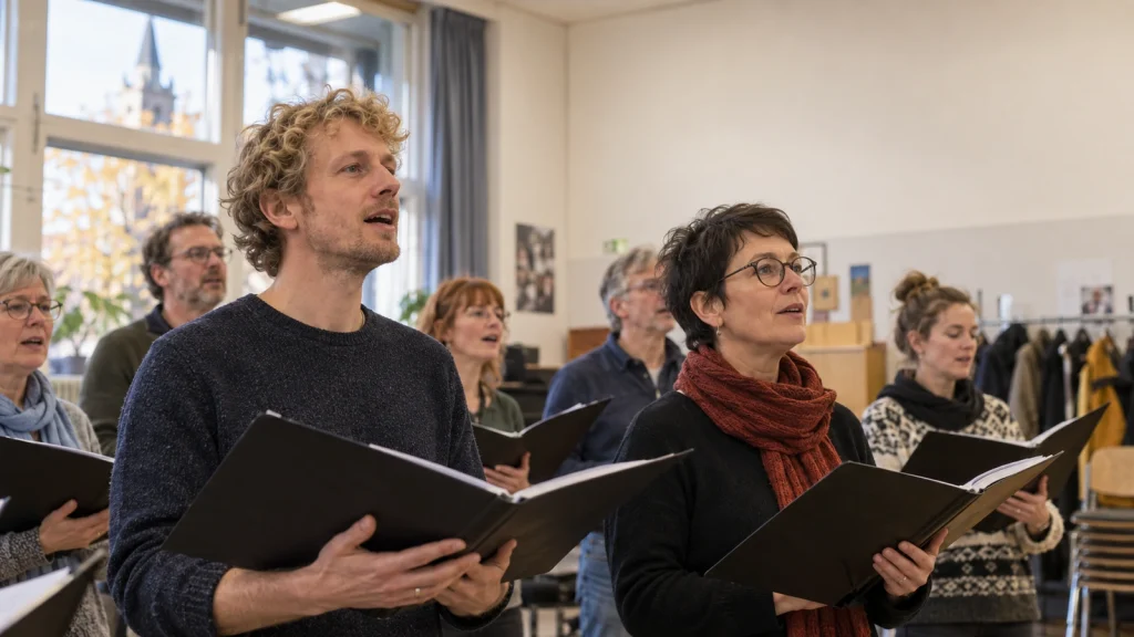 Erwachsene bei einer Chorprobe in Bremen – Freude, Gemeinschaft und gemeinsame Zeit als wichtige Dinge im Leben.