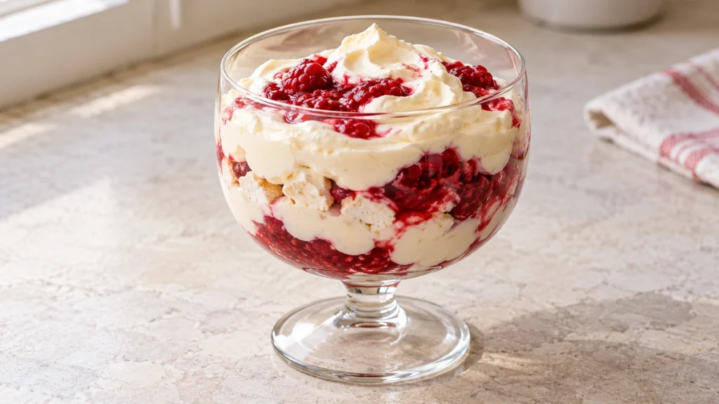 Rote Inge Dessert mit Mascarpone, Himbeeren und Baiser im Stielglas