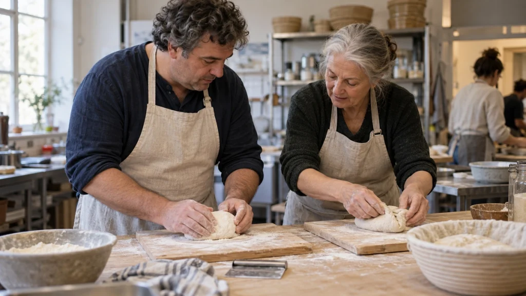 Mann lernt Brotbacken als Beispiel für Entwicklung und Ziele im Leben